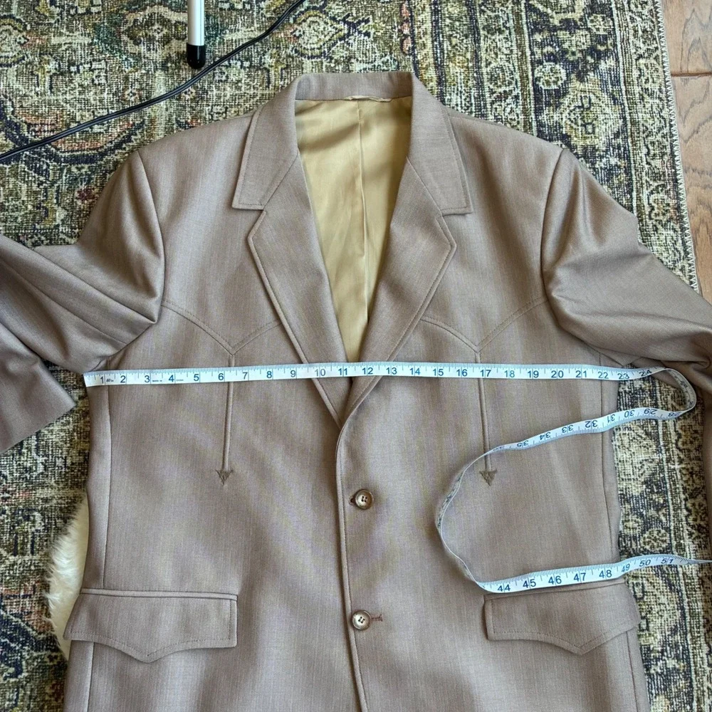 Circle S Ranch Western Blazer 44L Tan USA Gold Needle Cowboy Jacket Vintage